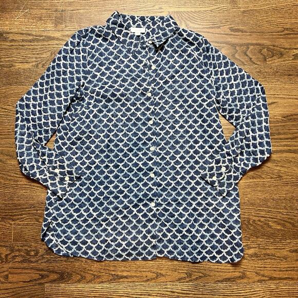 Pure Jill Shirt Womens X Small Blue Button Up Top Blouse Lightweight Sheer - Picture 1 of 8